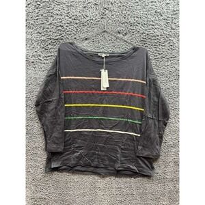 NWT Sundry Striped Cotton Modal Round Neck Long Sleeve Shirt Black Womens Size 2